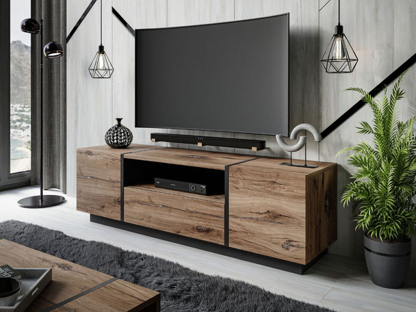 TV-Meubel met deuren en lade Lunelie Flagstaff Eik