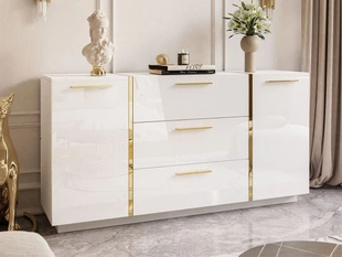 Dressoir met deuren en lades Lunelie Wit glans