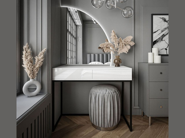 Kaptafel rechts met lades en ledverlichting Clarette Wit glans
