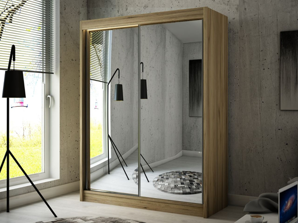 Kledingkast met schuifdeuren 150 cm mit Spiegel und LED-Beleuchtung Luzio Eik Craft Goud