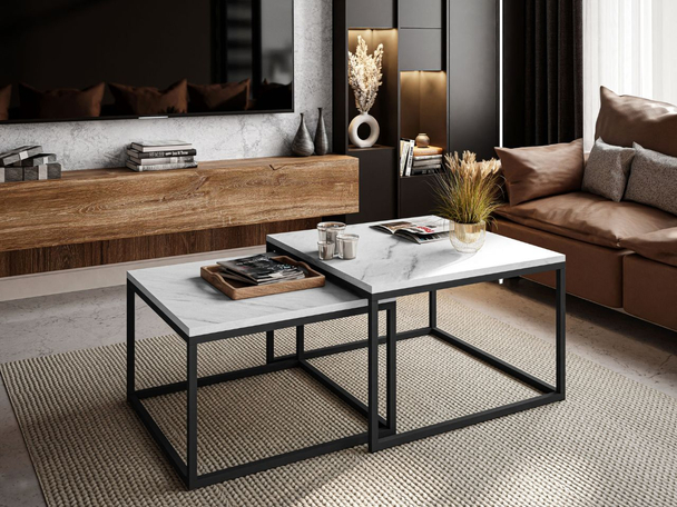 Salontafel op een zwart frame met een marmeren blad Asumi 40x46