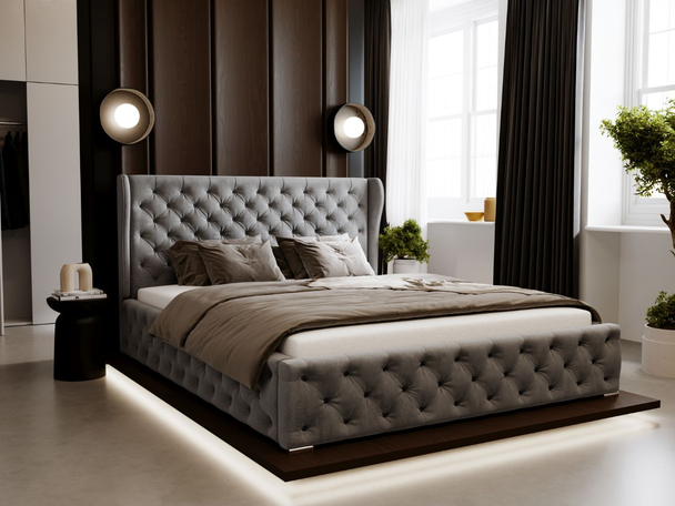 Tweepersoonsbed met Opbergruimte en lattenbodem 200x200 Kingston Grijs