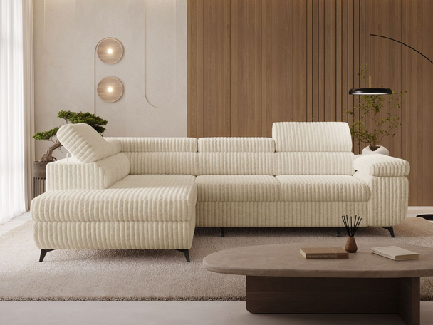 Hoekbank Links met Slaapfunctie en Opbergruimte Argon Beige