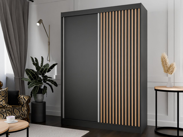 Schuifdeurkast met lamellen 120 cm Loreto Zwart