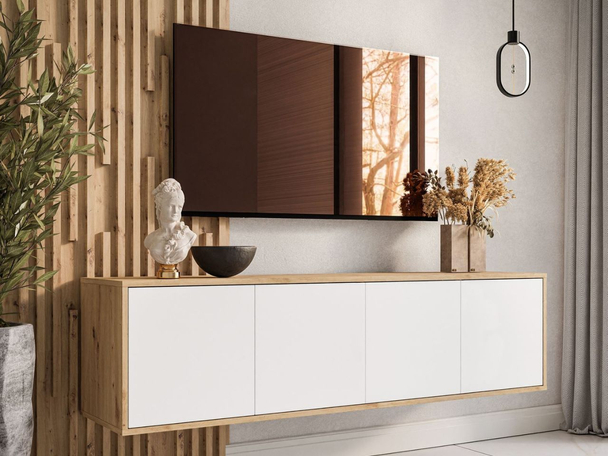 Hangend TV-Meubel met deuren Vivance Wit, Artisan Eik