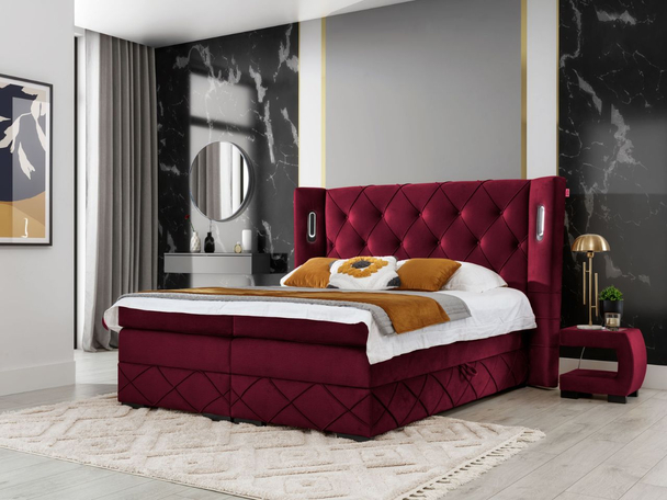 Boxspring met Opbergruimte 200x200 Neria Lux Rood