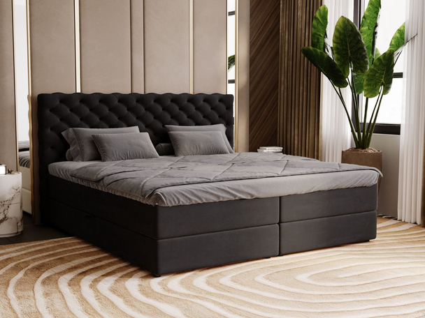 Boxspring met Opbergruimte 140x200 Bergamo Zwart