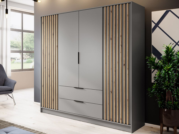 Kledingkast met lades en latten 206 cm Macron Grijs