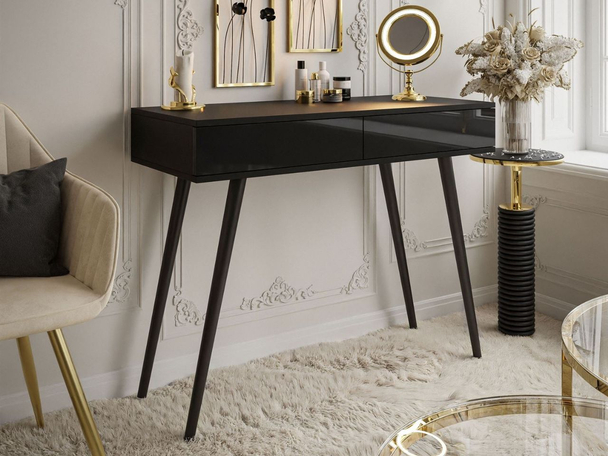 Kaptafel met lades en metalen poten Olivine Zwarte glans