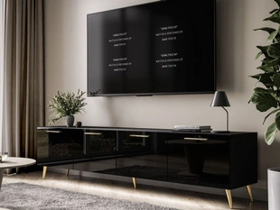 TV-meubel 200 cm met deuren en ledverlichting Noaé Zwart glans