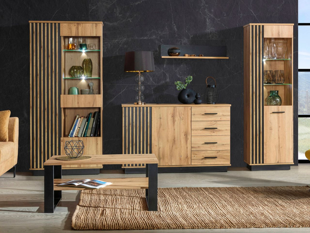 Meubelset voor woonkamer Lavore Eiken Wotan, Zwart
