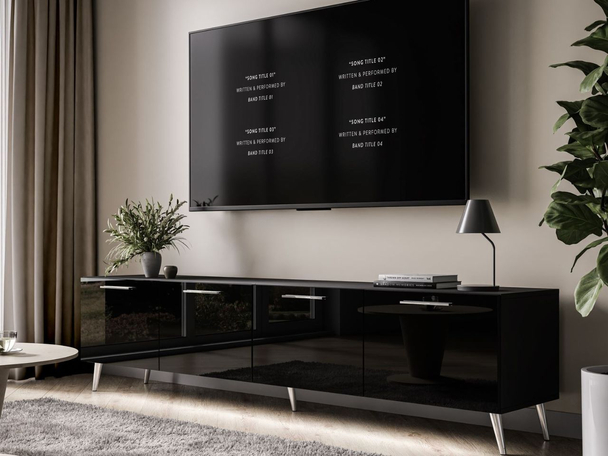TV-meubel 200 cm met deuren en ledverlichting Noaé Zwart glans