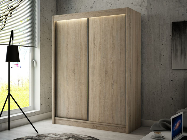 Kledingkast met schuifdeuren 150 cm met LED-verlichting Diano Sonoma Eiken