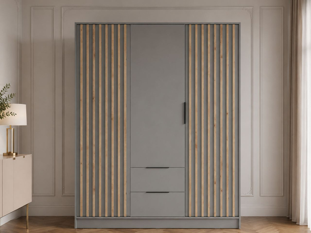 Kledingkast met lades en latten 155 cm Macron Grijs