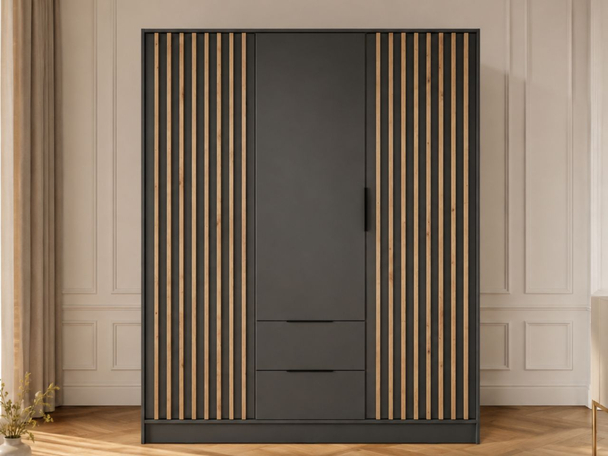 Kledingkast met lades en latten 155 cm Macron Grafiet