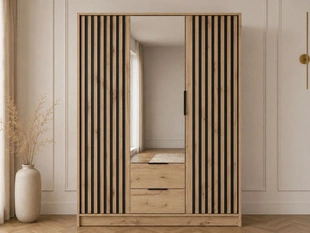 Kledingkast met lades en spiegel 155 cm Macron Artisan Eik