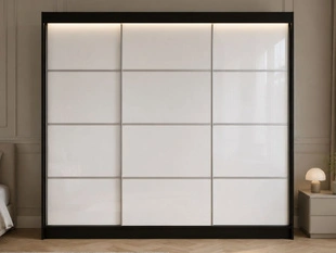 Schuifdeurkast met roedes 250 cm met LED-verlichting Ponti Wit, Zwart