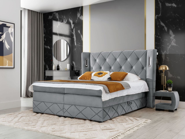 Boxspring met Opbergruimte 200x200 Neria Lux Lichtgrijs