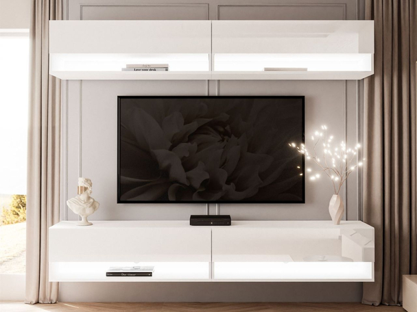 Hangende wandmeubel met LED-verlichting Aurelie Wit glans