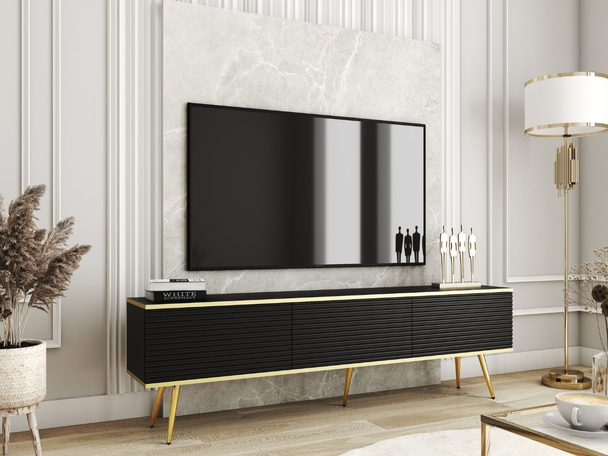 TV-meubel met gegroefde deuren 175 cm Diolo Zwart