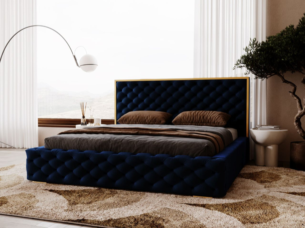 Bed met Opbergruimte en lattenbodem 200x200 Wave Donkerblauw