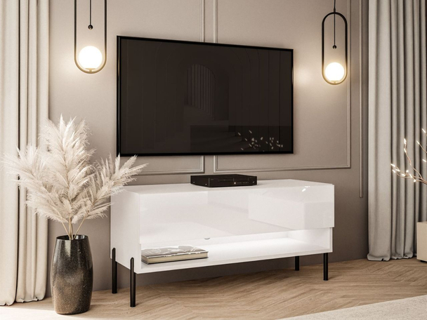 Tv-meubel 90 cm op rechte poten met ledverlichting Aurelie Wit glans