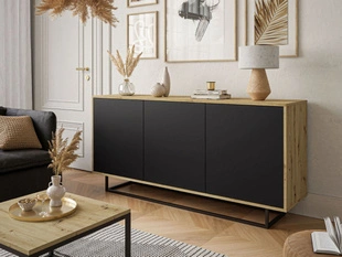 Dressoir met deuren op een metalen frame Vivance Zwart, Artisan Eik