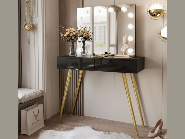 Kaptafel met hoge poten in een glamoureuze stijl Olivine Elite Zwarte glans
