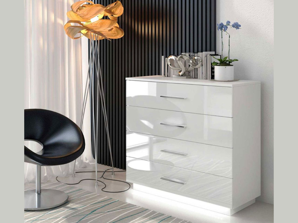 Ladekast met lades en ledverlichting Nuveo Wit glans