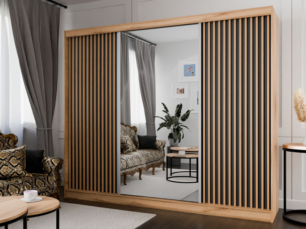 Schuifdeurkast met spiegel en lamellen 120 cm Loreto Eik Craft Goud