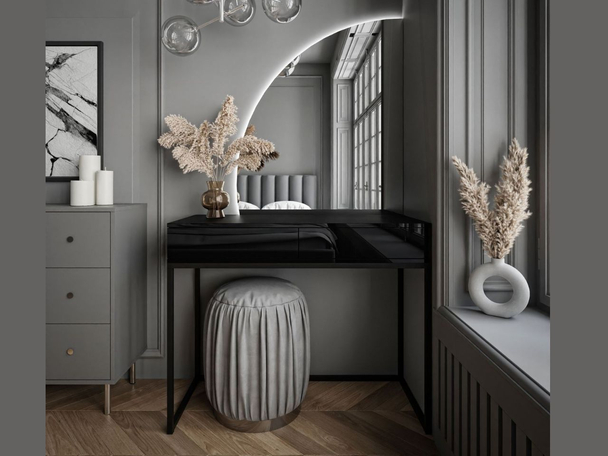 Kaptafel links met lades, op een frame Clarette Zwart glans