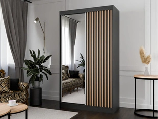 Schuifdeurkast met spiegel en lamellen 120 cm Loreto Zwart