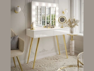 Kaptafel met lades en ledverlichting Olivine Wit glans