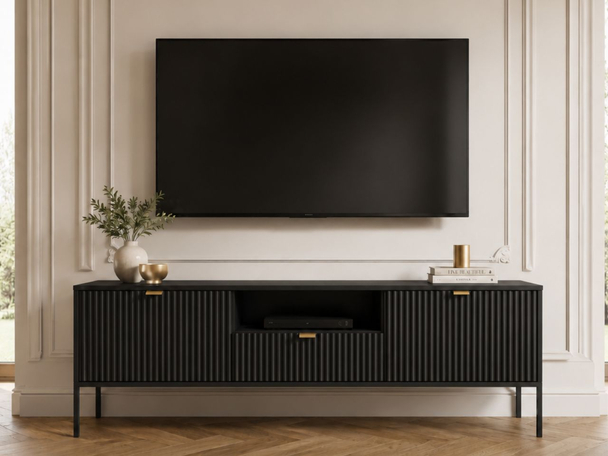 TV-Meubel met deuren en lade Amber Zwart