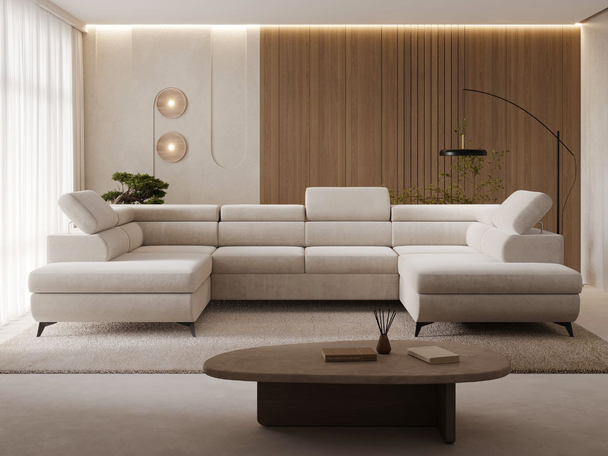 U-Bank met Slaapfunctie en Opbergruimte Argon Beige
