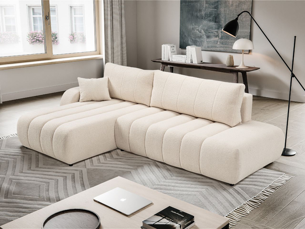 Hoekbank Links met Slaapfunctie en Opbergruimte Adoro Lichtbeige