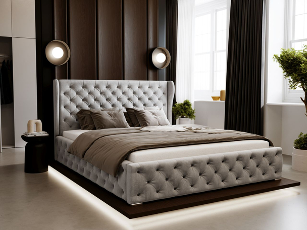 Tweepersoonsbed met Opbergruimte en lattenbodem 160x200 Kingston Lichtgrijs